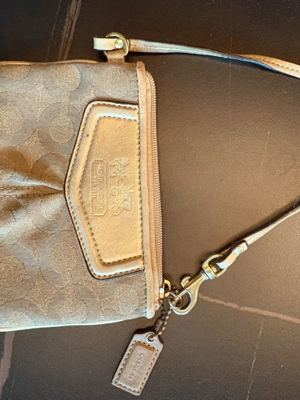 Coach Signature C Tan Wristlet Clutch with Hangtag